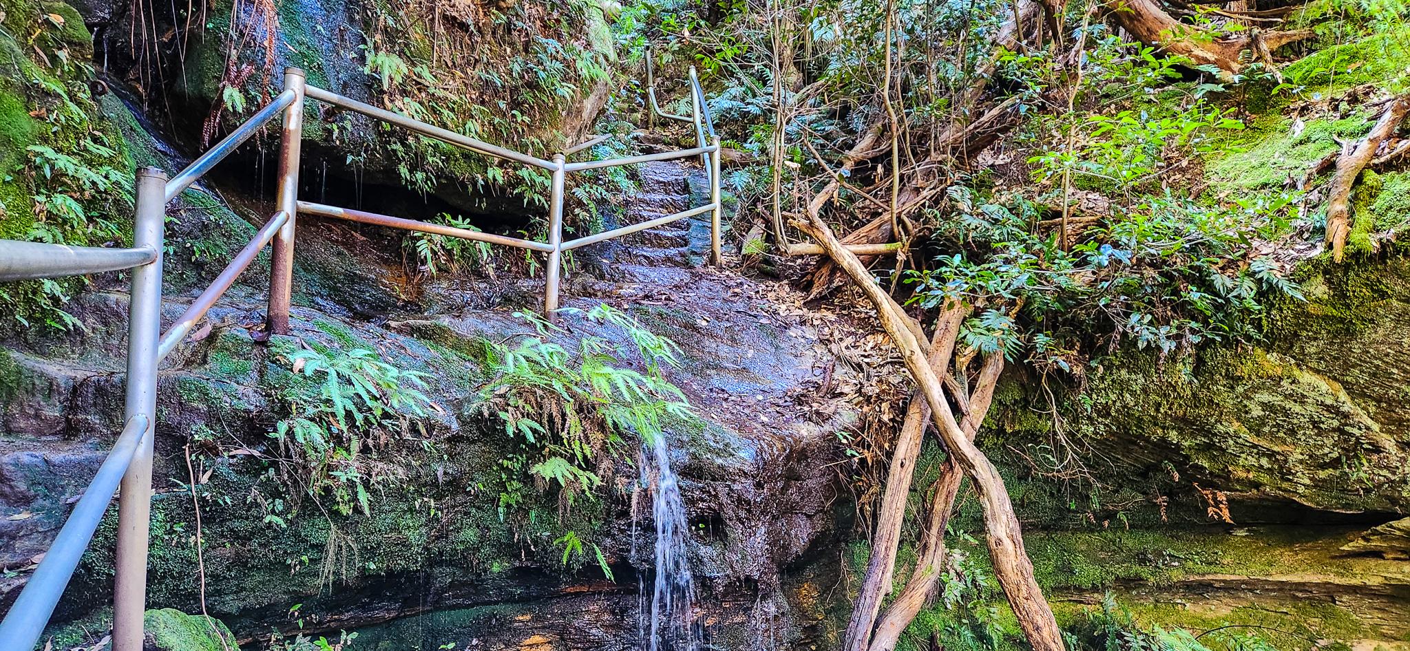 Porters Pass Track with handrails to assist safe passage alongside Porters Pass Gully